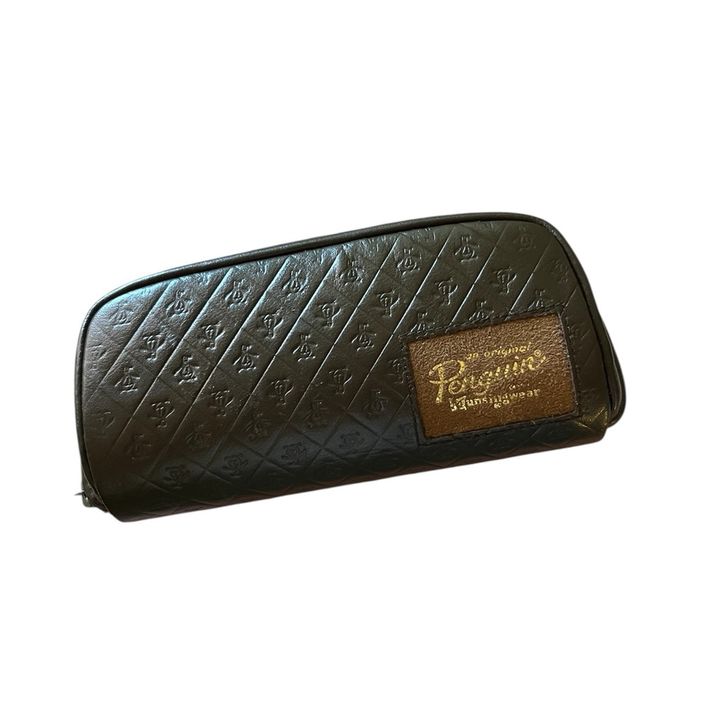 Penguin Munsingwear Dark Brown Zip Pouch Embossed, Charm, Suede Accent - Unisex
